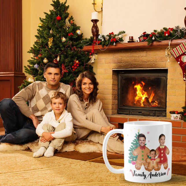 Personalized Gingerbread Family Face Photo  Coffee Mug (Creator Uploaded)