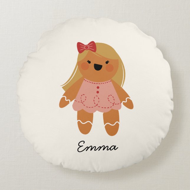 Personalized Gingerbread Girl Christmas Pillow (Front)
