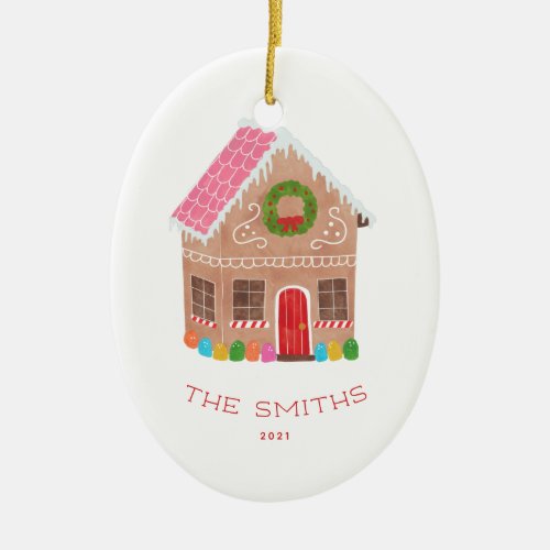 Personalized Gingerbread House Ceramic Ornament