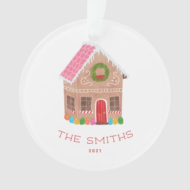 Personalized Gingerbread House Ceramic Ornament (Front)