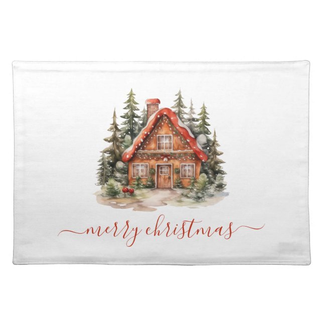 Personalized Gingerbread House Christmas Holiday Cloth Placemat (Front)