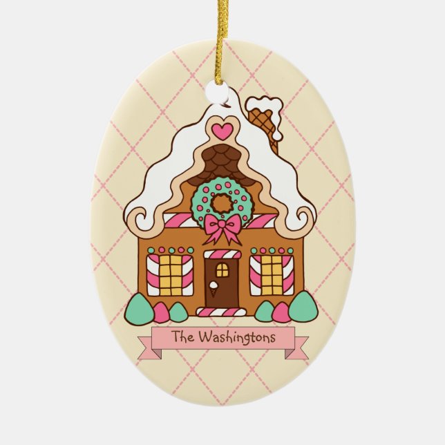Personalized Gingerbread House Holiday Ornament (Front)