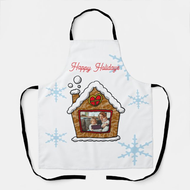 Personalized Gingerbread House Snowflakes Holidays Apron (Front)