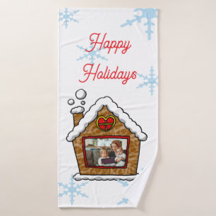 Personalized Gingerbread House Snowflakes Holidays Bath Towel