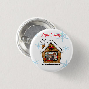 Personalized Gingerbread House Snowflakes Holidays Button