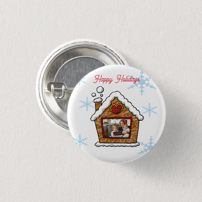 Personalized Gingerbread House Snowflakes Holidays Button (Front & Back)