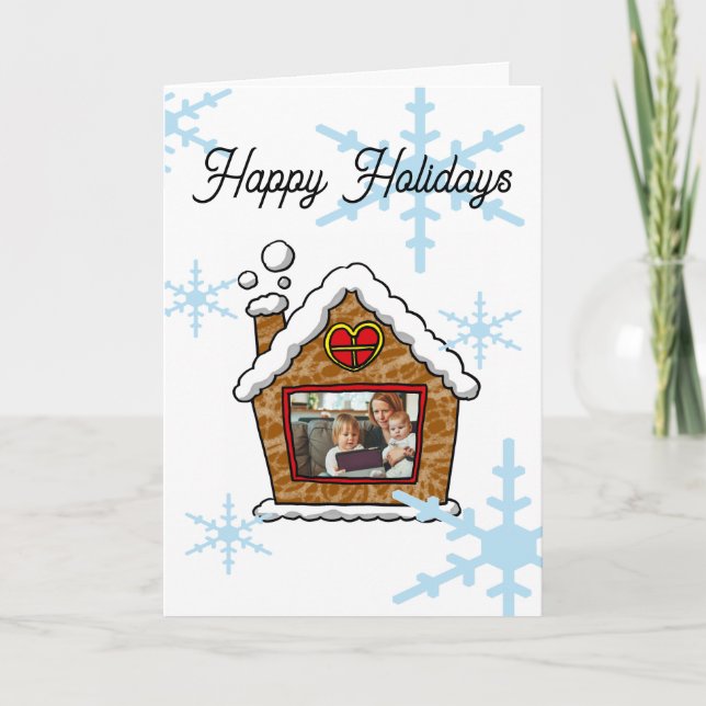 Personalized Gingerbread House Snowflakes Holidays Card (Front)