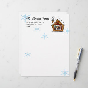 Personalized Gingerbread House Snowflakes Holidays Letterhead