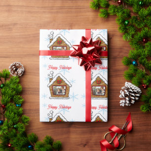 Personalized Gingerbread House Snowflakes Holidays Wrapping Paper