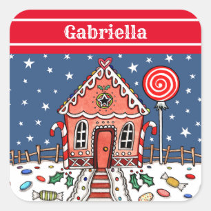 Personalized Gingerbread House Square Sticker