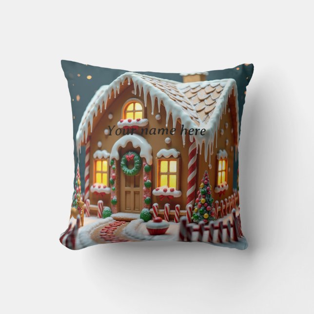 Personalized Gingerbread House throw pillow (Front)