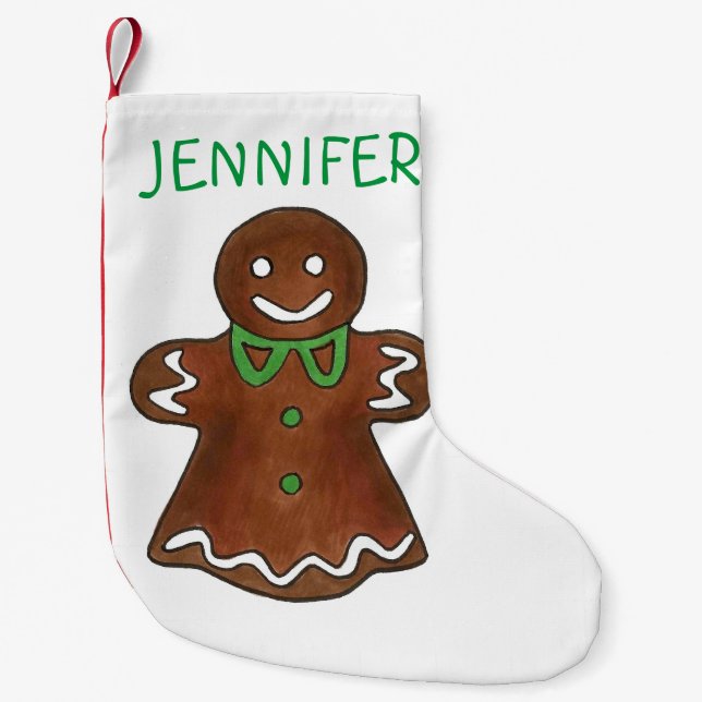 Personalized Gingerbread Lady Christmas Cookie Small Christmas Stocking (Front)