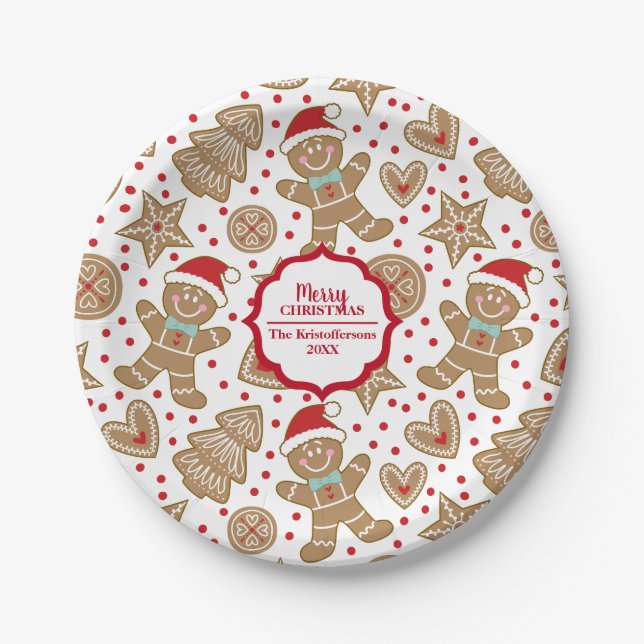 Personalized Gingerbread Man Christmas Paper Plate (Front)
