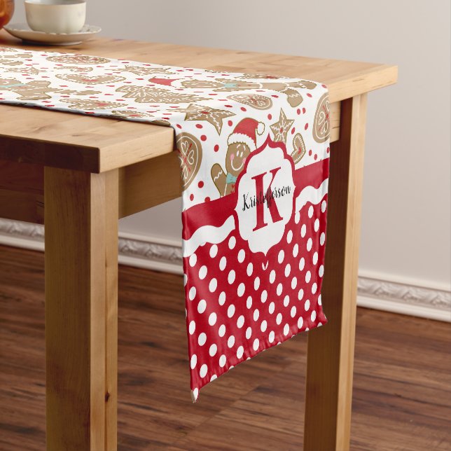 Personalized Gingerbread Man Christmas Short Table Runner (In Situ)