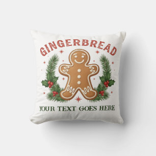 Personalized Gingerbread Man Christmas Throw Pillow