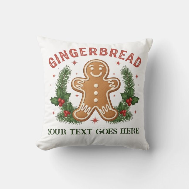Personalized Gingerbread Man Christmas Throw Pillow (Front)
