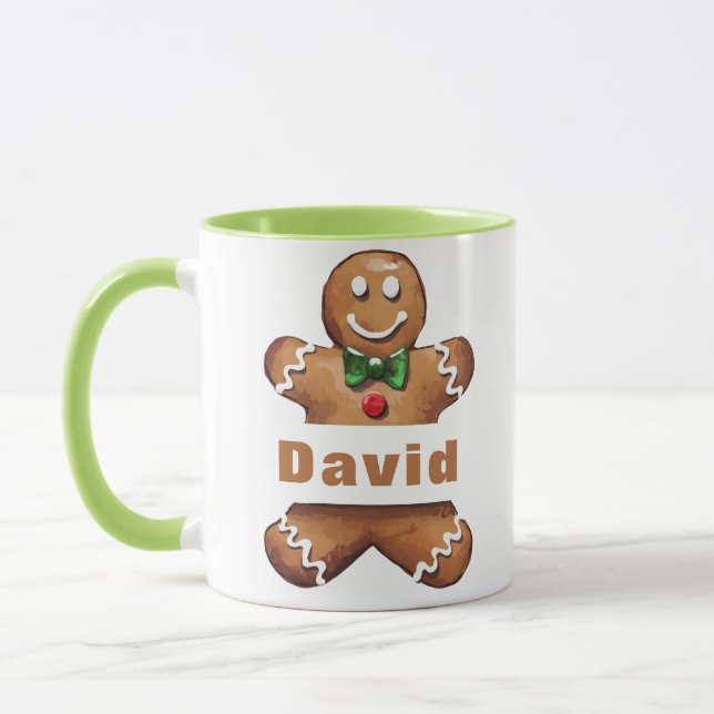 Personalized Gingerbread Man Custom Name Christmas Mug (Left)