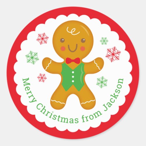 Personalized Gingerbread Man Round Sticker