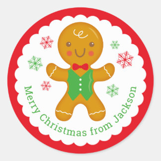 Personalized Gingerbread Man Round Sticker