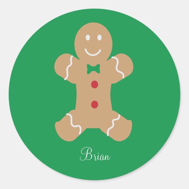 Personalized Gingerbread Man with Name Classic Round Sticker (Front)