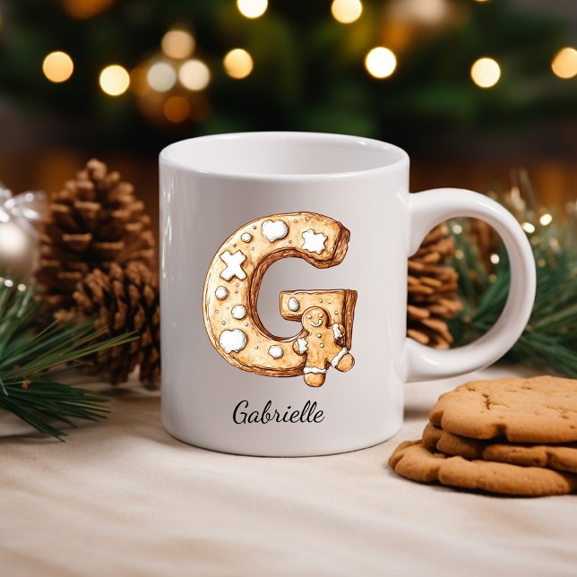 Personalized Gingerbread Monogram Christmas Coffee Mug (Personalized Gingerbread Monogram Initial G Coffee Mug)
