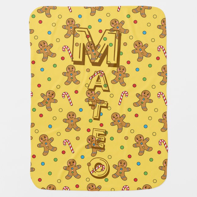 Personalized Gingerbread Name Christmas Sprinkle Baby Blanket (Front)