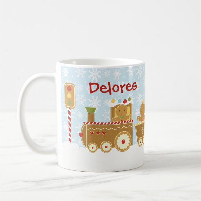 Personalized Gingerbread Train Christmas Mug (Left)