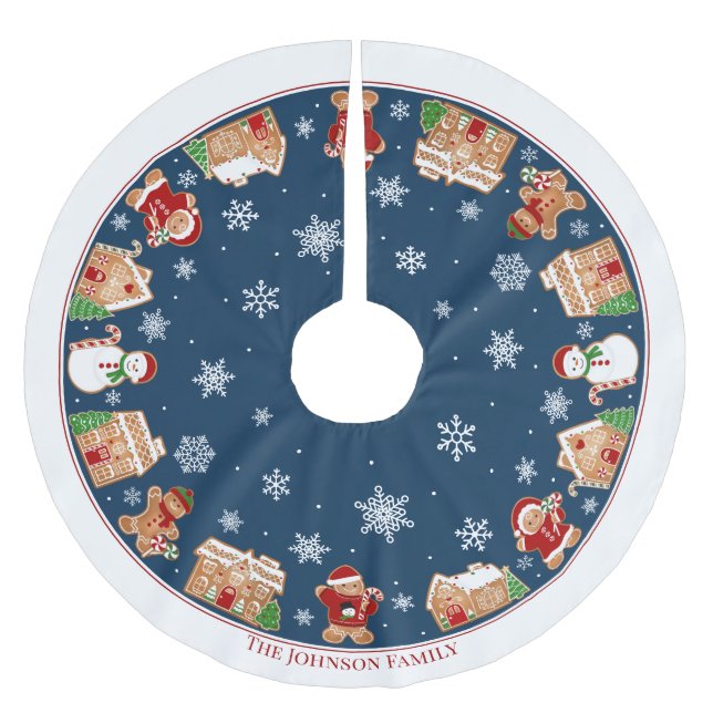 Personalized Gingerbread Village Brushed Polyester Tree Skirt (Front)