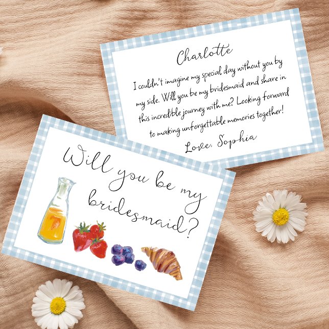 Personalized Gingham Brunch Bridesmaid Proposal Note Card (Creator Uploaded)