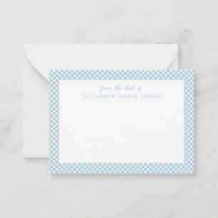 Personalized Gingham Children's Dusty Blue Plaid Note Card