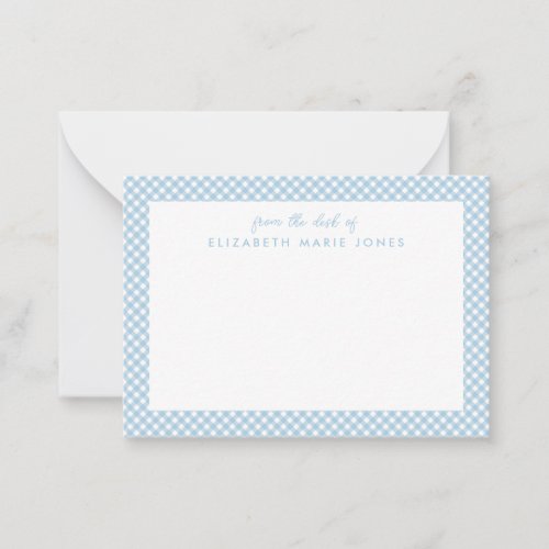 Personalized Gingham Childrens Dusty Blue Plaid Note Card