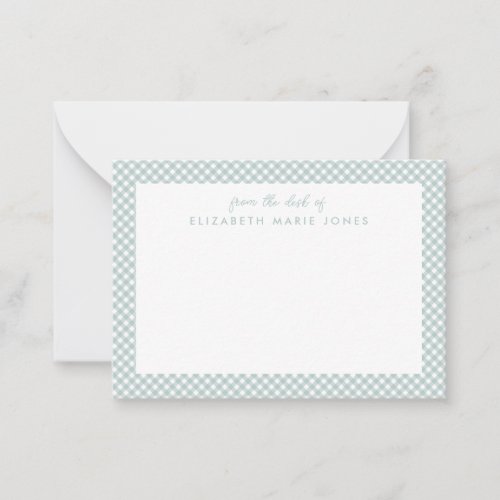 Personalized Gingham Childrens Green Teal Plaid Note Card