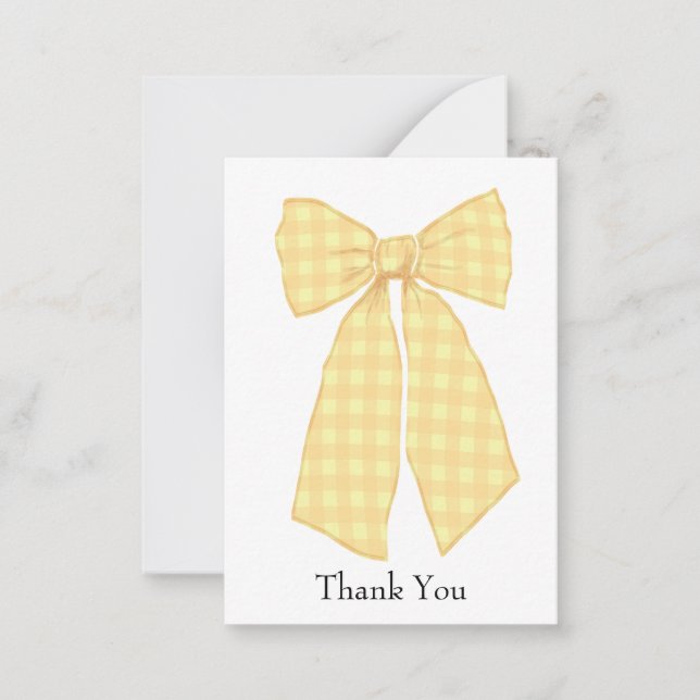 Personalized Gingham Coquette Bow Thank You Note Card (Front)