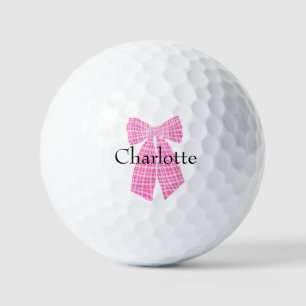 Personalized Gingham Pink Romantic Coquette Bow Golf Balls