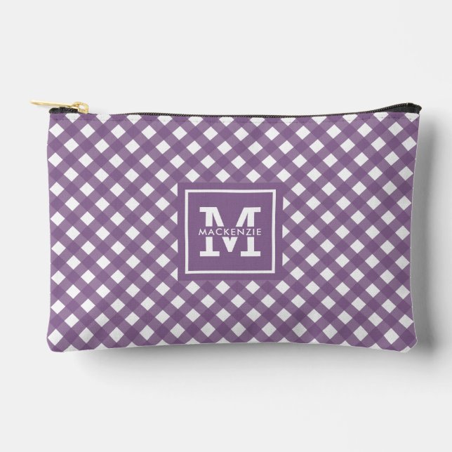 Personalized Gingham Plaid Pattern Accessory Pouch (Front)