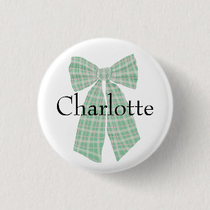 Personalized Gingham Romantic Coquette Bow Blush Button