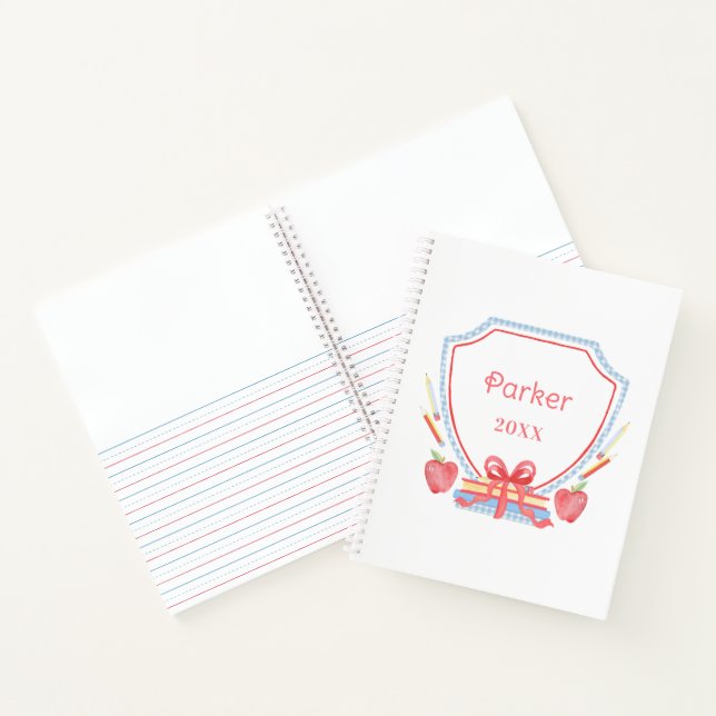 Personalized Gingham School Crest  Notebook (Inside)