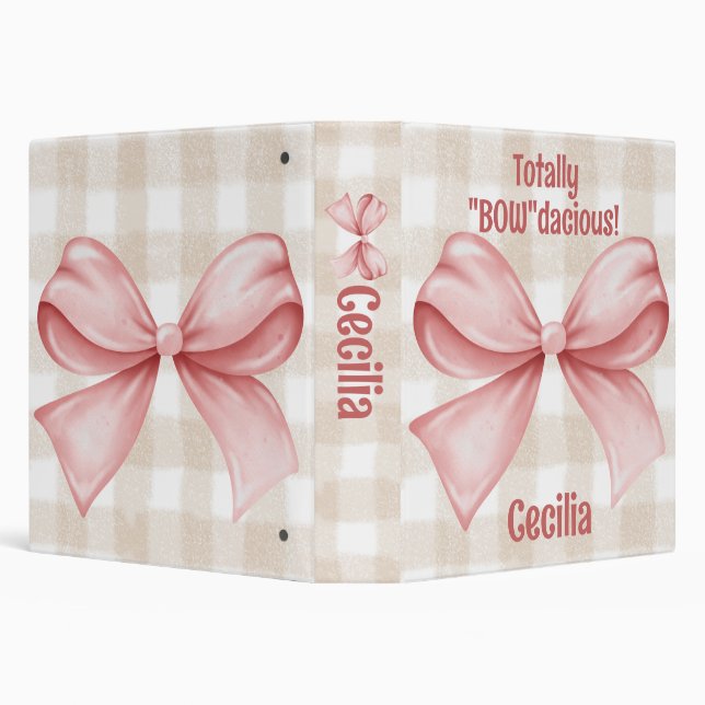 Personalized gingham with watercolor bow classic  3 ring binder (Background)