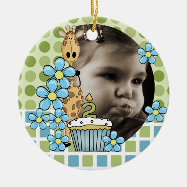 Personalized Giraffe 2nd Birthday Photo Ornament (Front)