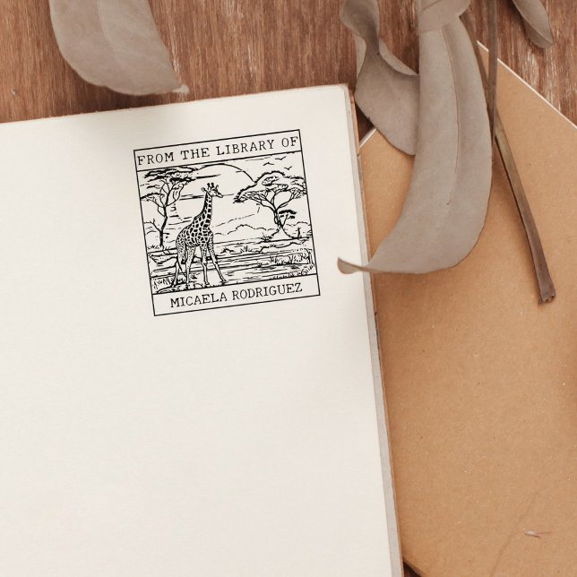 Personalized Giraffe Bookplate Rubber Stamp (Creator Uploaded)