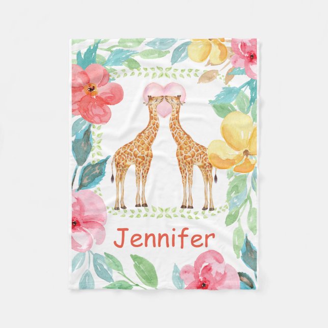 Personalized Giraffe Children's Fleece Blanket (Front)