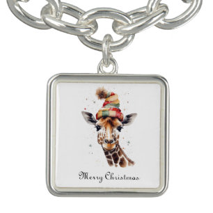 Personalized Giraffe Christmas Charm Bracelet