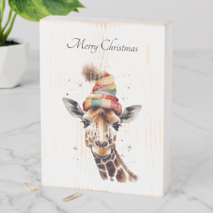 Personalized Giraffe Christmas Decoration Wooden Box Sign