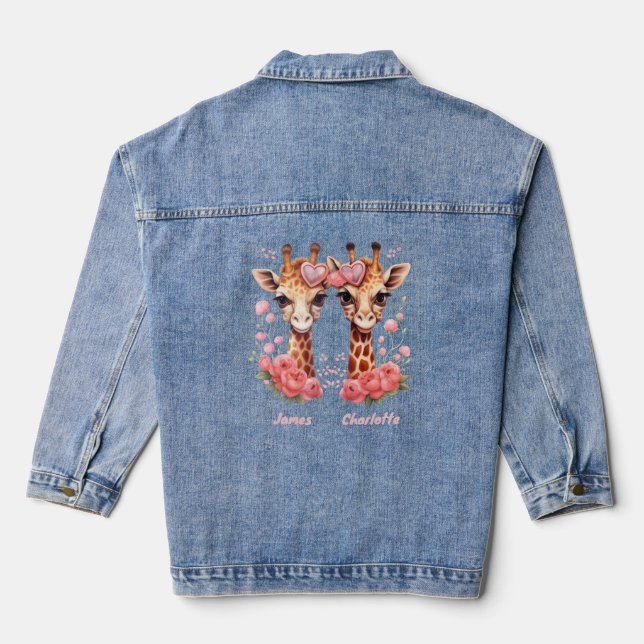 Personalized Giraffe Couple for Valentine's Day Denim Jacket (Back)