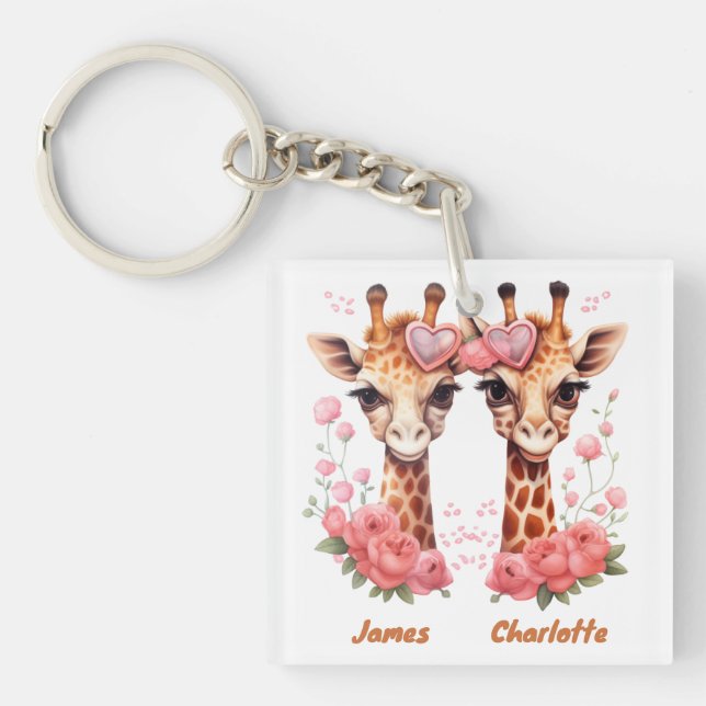 Personalized Giraffe Couple for Valentine's Day Keychain (Front)