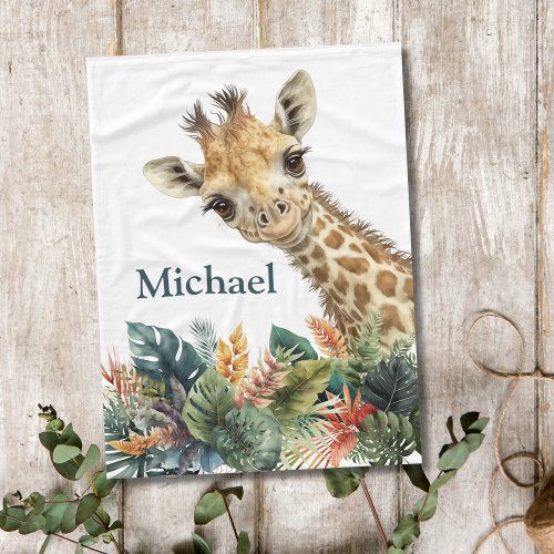 Personalized Giraffe Cute Watercolor Nursery Baby Fleece Blanket