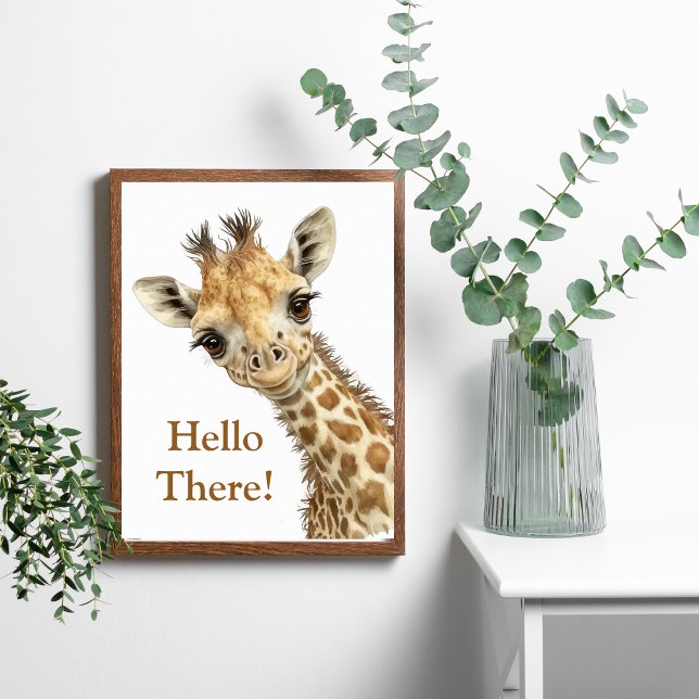 Personalized Giraffe Cute Watercolor Nursery Poster (Personalized Giraffe Watercolor Art Poster. Framed or Unframed)