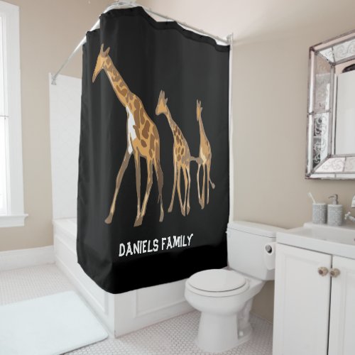 Personalized Giraffe Family  Shower Curtain