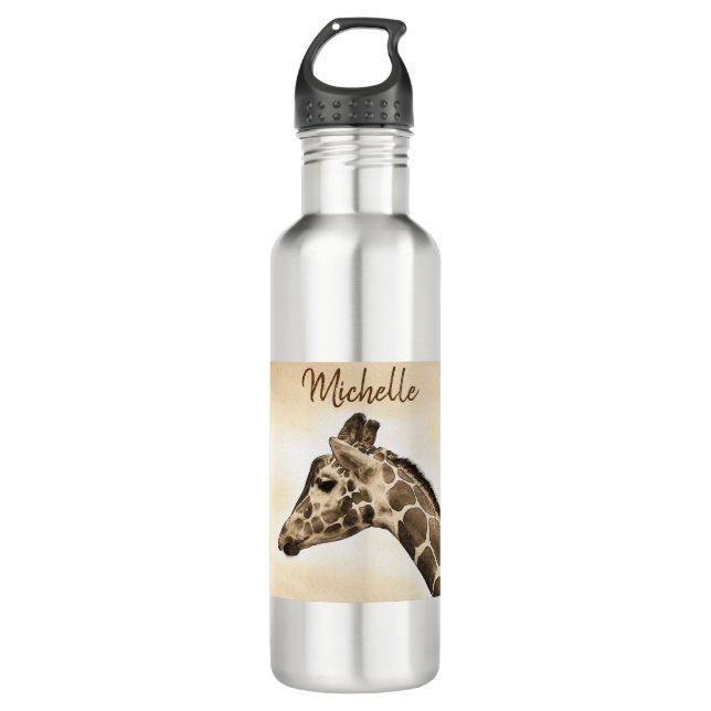 Personalized Giraffe Fitness Stainless Steel Water Bottle (Front)