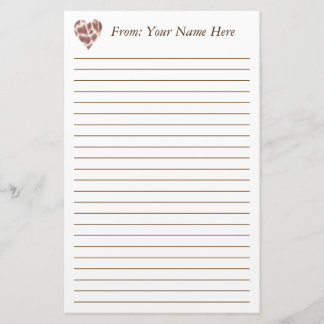 Personalized Giraffe Heart Lined Stationery